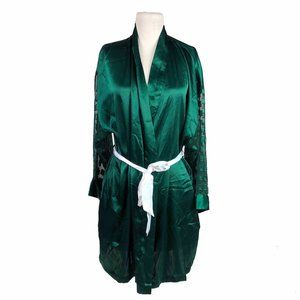 Vintage Victoria's Secret 80s Gold Label Medium Green Satin Robe Lingerie Sexy